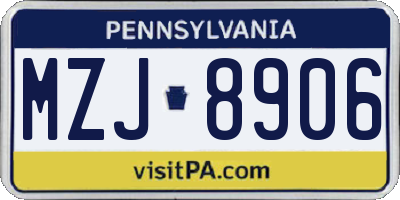 PA license plate MZJ8906