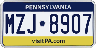 PA license plate MZJ8907