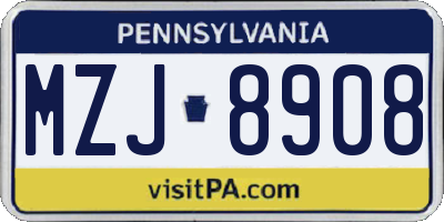 PA license plate MZJ8908