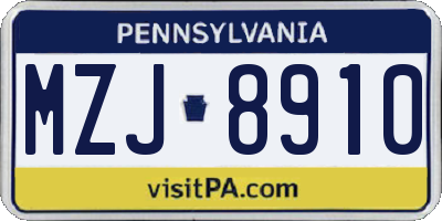 PA license plate MZJ8910