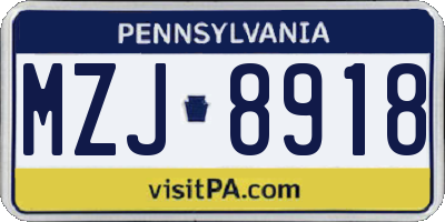 PA license plate MZJ8918