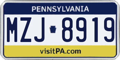 PA license plate MZJ8919