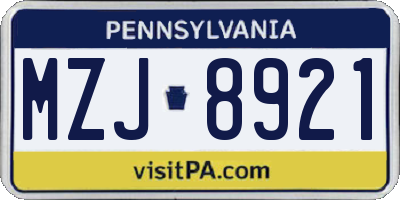 PA license plate MZJ8921