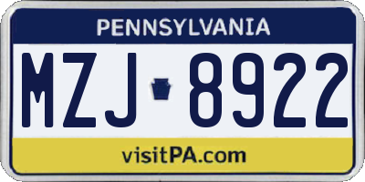 PA license plate MZJ8922