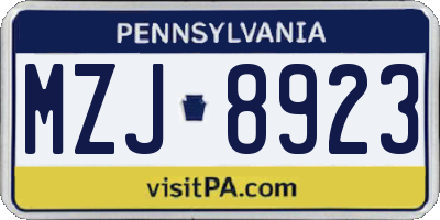 PA license plate MZJ8923