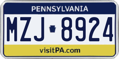 PA license plate MZJ8924