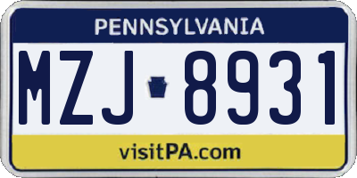 PA license plate MZJ8931