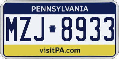 PA license plate MZJ8933