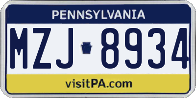 PA license plate MZJ8934