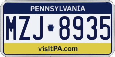 PA license plate MZJ8935