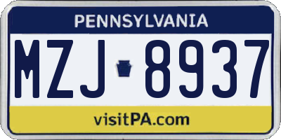 PA license plate MZJ8937