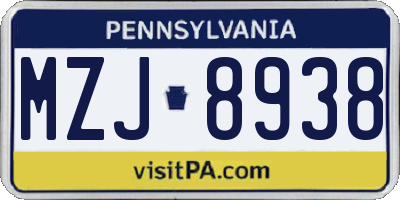PA license plate MZJ8938