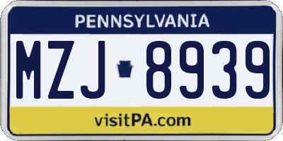 PA license plate MZJ8939