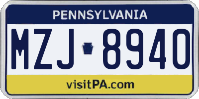 PA license plate MZJ8940