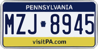 PA license plate MZJ8945