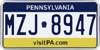 PA license plate MZJ8947