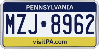 PA license plate MZJ8962