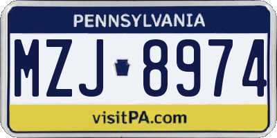 PA license plate MZJ8974