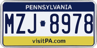 PA license plate MZJ8978