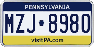PA license plate MZJ8980