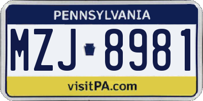 PA license plate MZJ8981