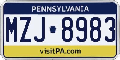 PA license plate MZJ8983