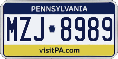 PA license plate MZJ8989