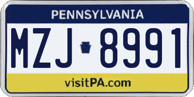 PA license plate MZJ8991