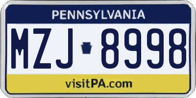 PA license plate MZJ8998