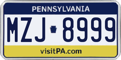 PA license plate MZJ8999