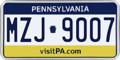 PA license plate MZJ9007