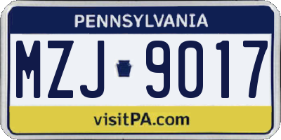 PA license plate MZJ9017