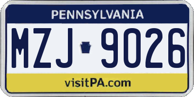 PA license plate MZJ9026