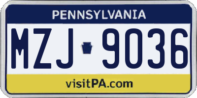 PA license plate MZJ9036