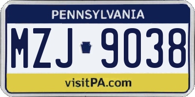 PA license plate MZJ9038