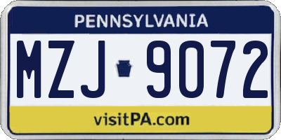 PA license plate MZJ9072