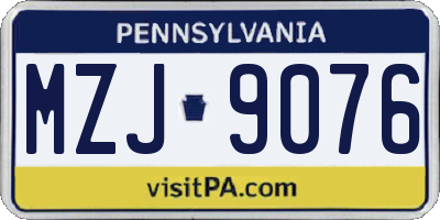 PA license plate MZJ9076
