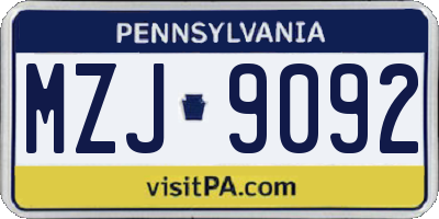 PA license plate MZJ9092