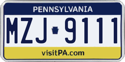 PA license plate MZJ9111