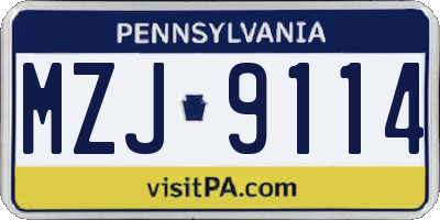 PA license plate MZJ9114
