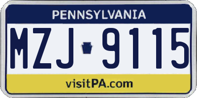 PA license plate MZJ9115