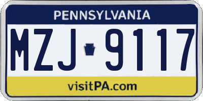 PA license plate MZJ9117