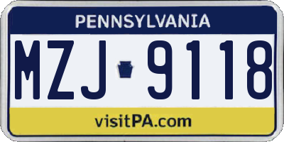 PA license plate MZJ9118