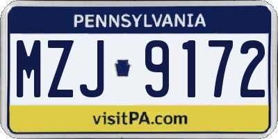 PA license plate MZJ9172