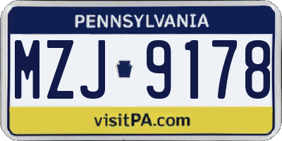 PA license plate MZJ9178