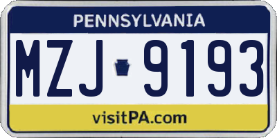 PA license plate MZJ9193
