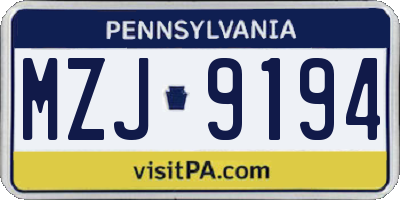 PA license plate MZJ9194