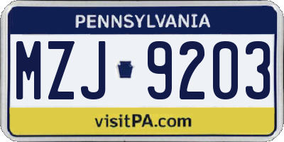 PA license plate MZJ9203