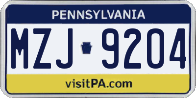 PA license plate MZJ9204