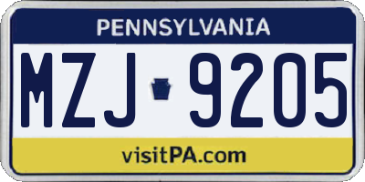 PA license plate MZJ9205